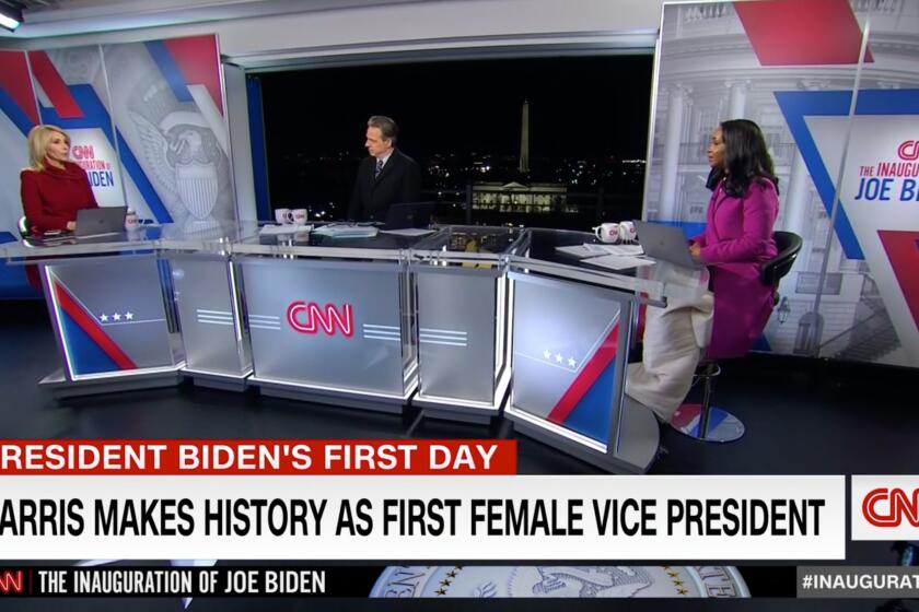 Dana Bash, Jake Tapper and Abby Philip in Washington during CNN's coverage President Biden's inauguration on Jan. 20, 2021.