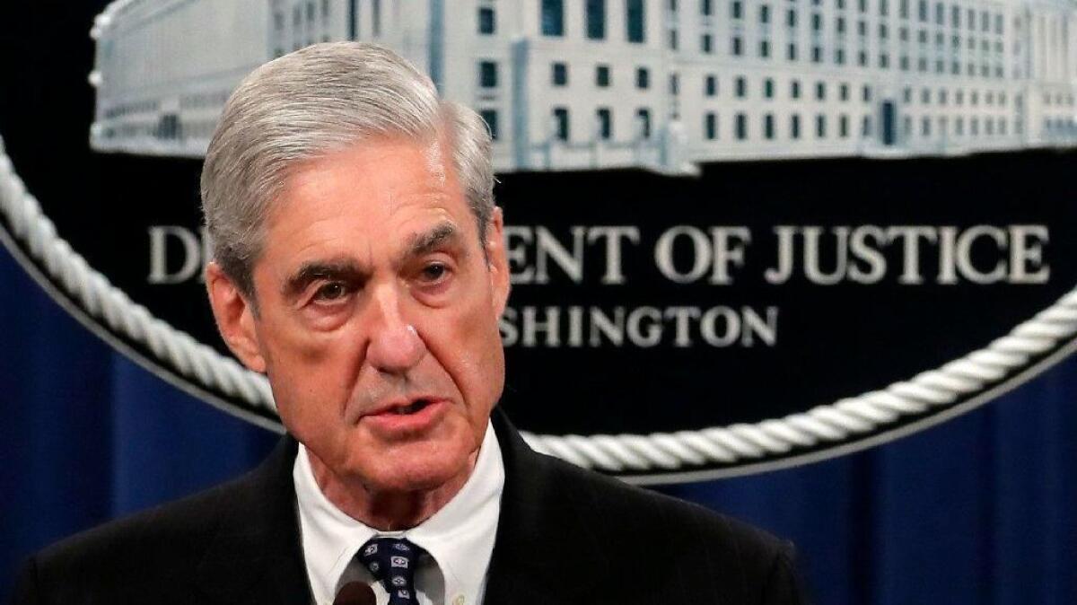 Special counsel Robert S. Mueller III speaks May 19 at the Justice Department about his report on Russian meddling in the 2016 presidential campaign and whether President Trump obstructed his probe.