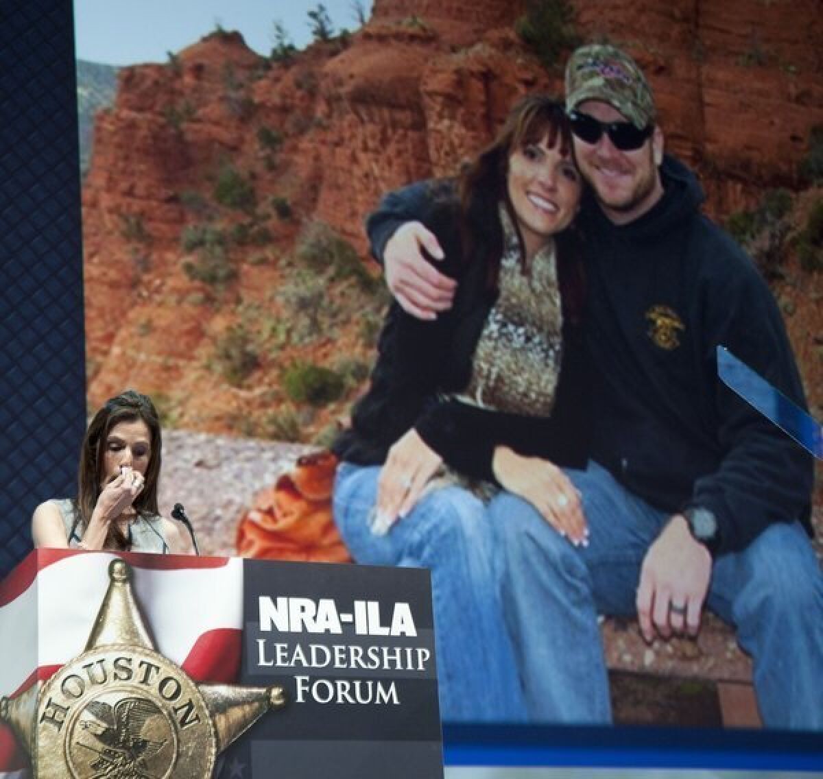Taya Kyle, widow of slain former military sniper and author Chris Kyle, makes an emotional plea for gun rights at the National Rifle Assn. annual convention.