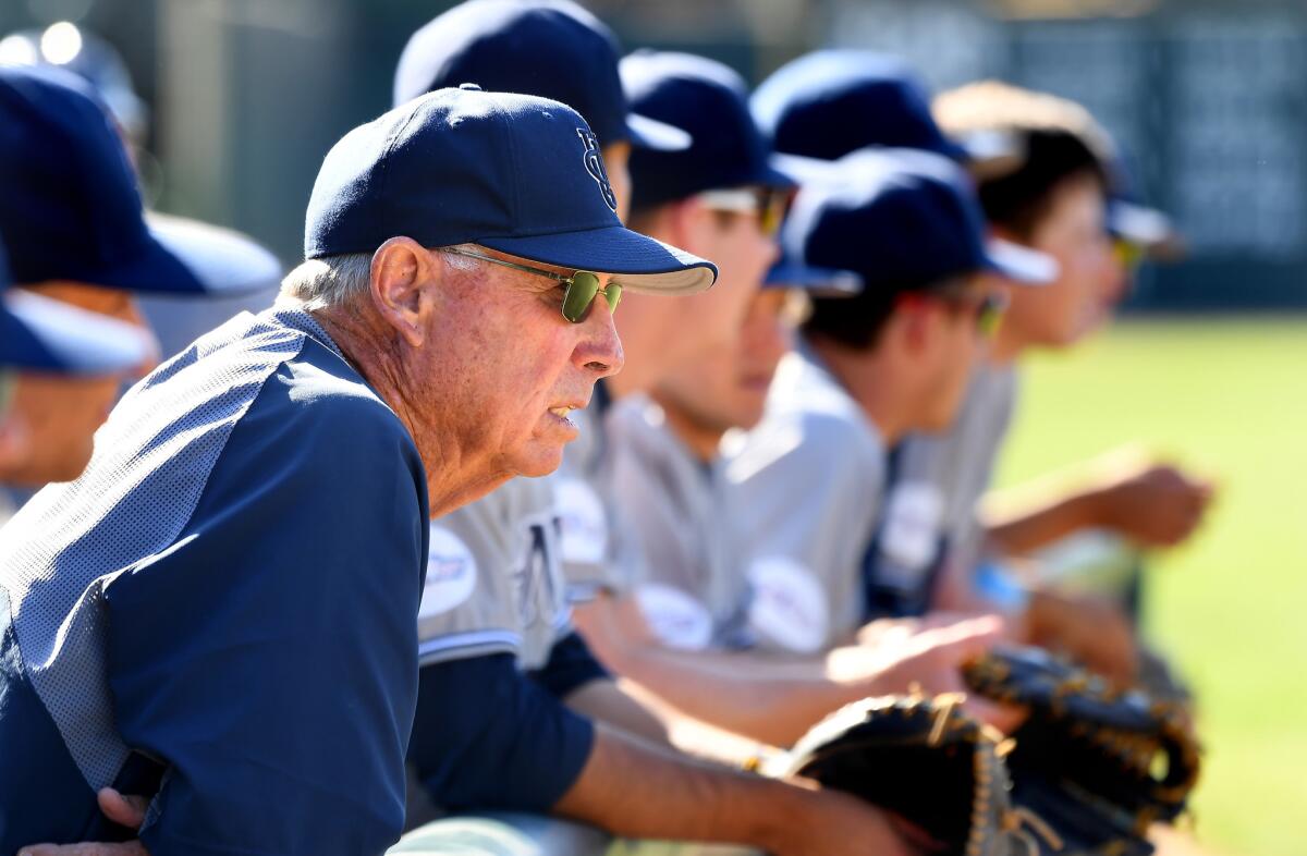 UC Irvine coach Mike Gillespie watches batting practice before a game against USC.