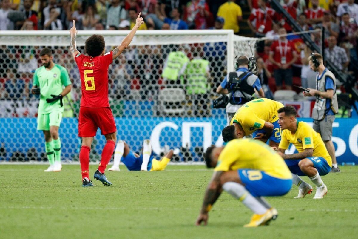 Belgium's Axel Witsel (6) celebrates after beating Brazil in Kazan, Russia on July 6.
