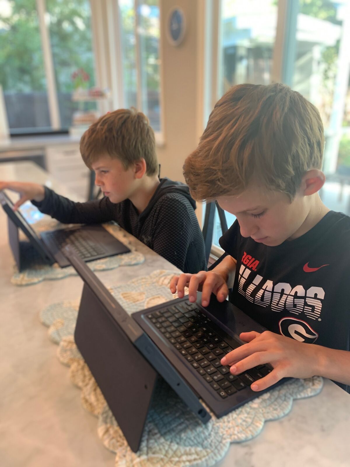 Solana Santa Fe students Liam, sixth grade, and Blake, third grade, began distance learning in their home on March 23.