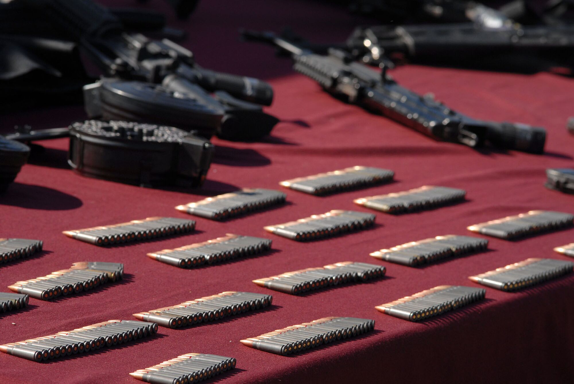 Ammunition and weapons on display during a presentation at Tijuana's main military base in 2009.