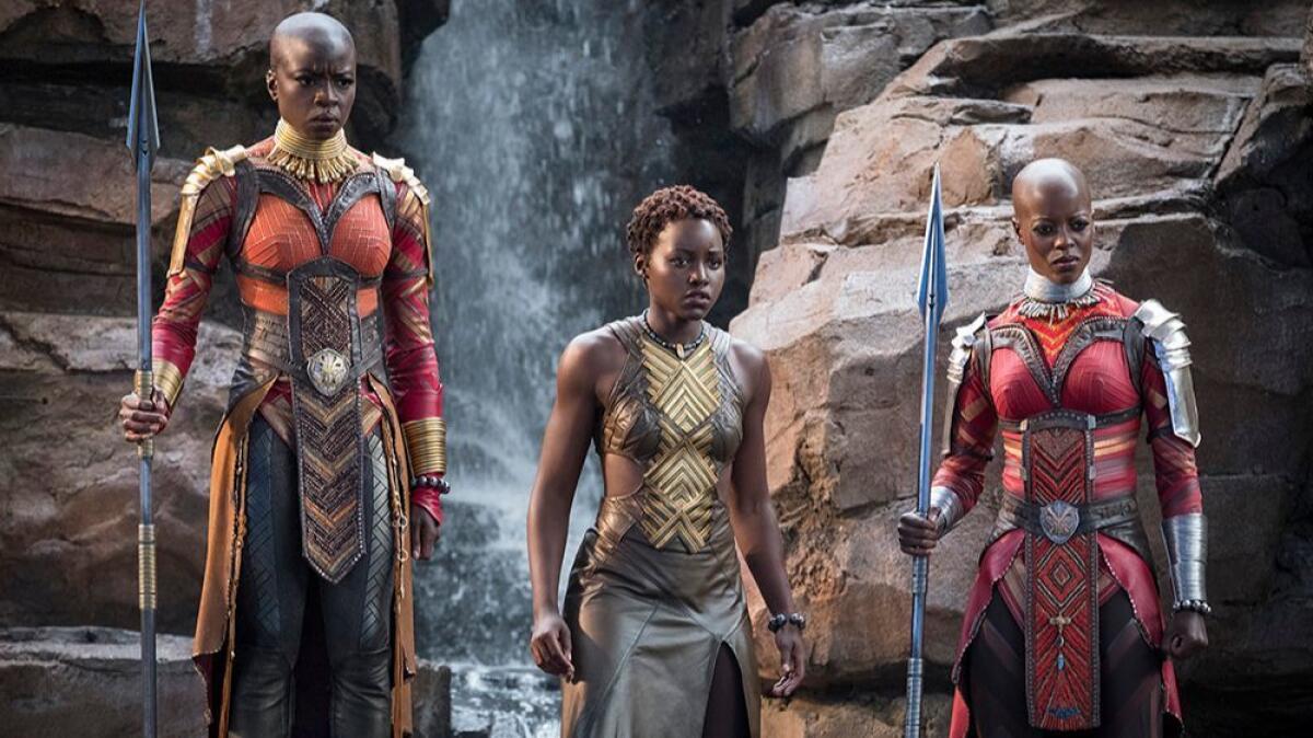 Members of the Dora Milaje in "Black Panther." From left: Okoye (Danai Gurira), Nakia (Lupita Nyong'o) and Ayo (Florence Kasumba).