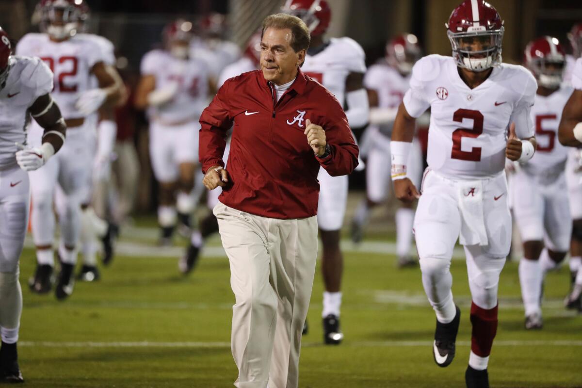 Coach Nick Saban will lead Alabama to a College Football Playoff semifinal matchup with Clemson at the Sugar Bowl on Jan. 1.