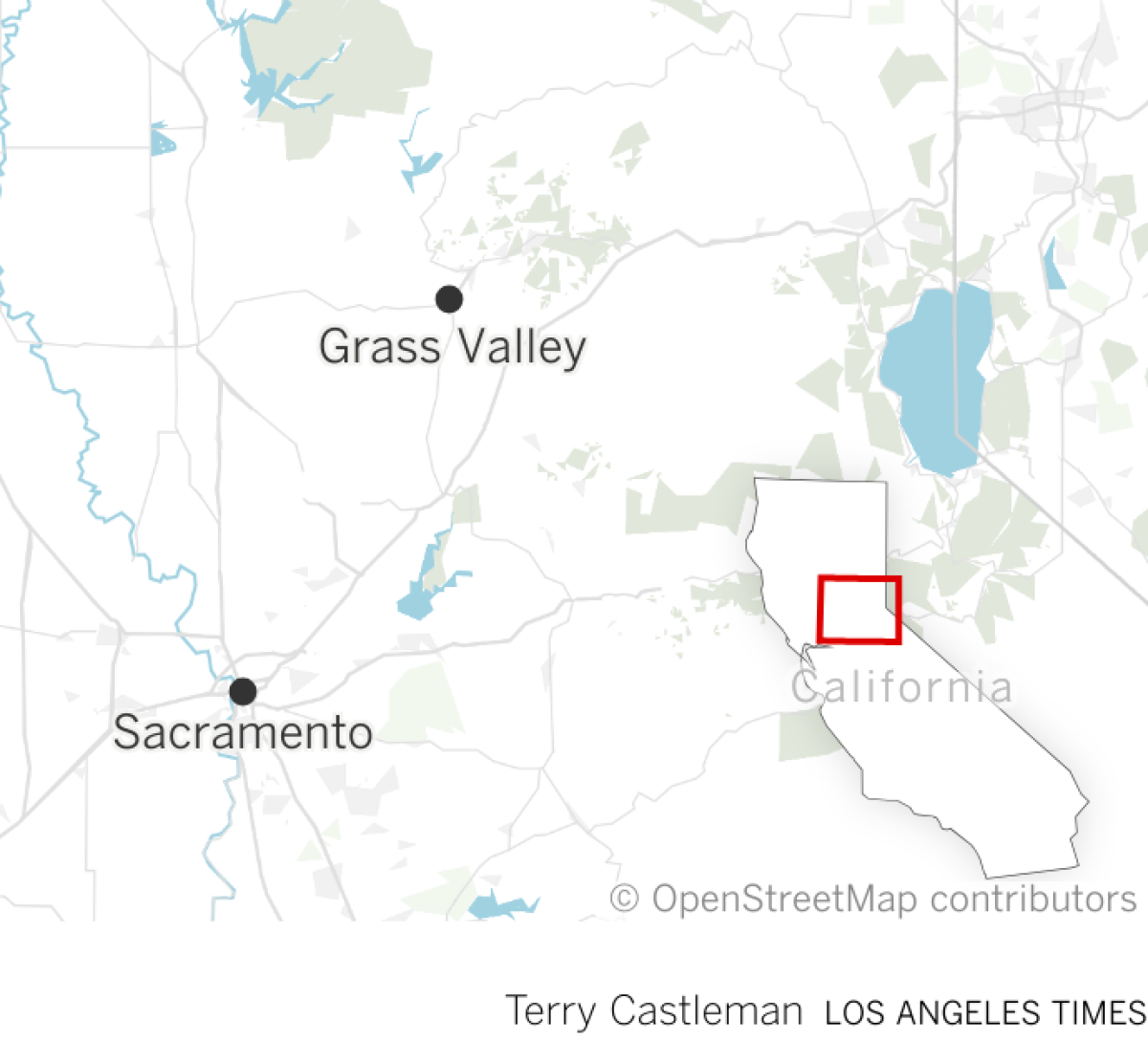 Map showing Grass Valley, CA.