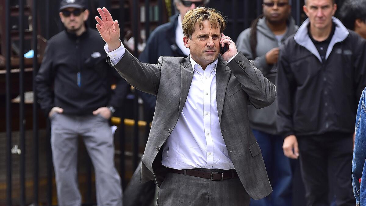 Steve Carell is seen on the set of "The Big Short."