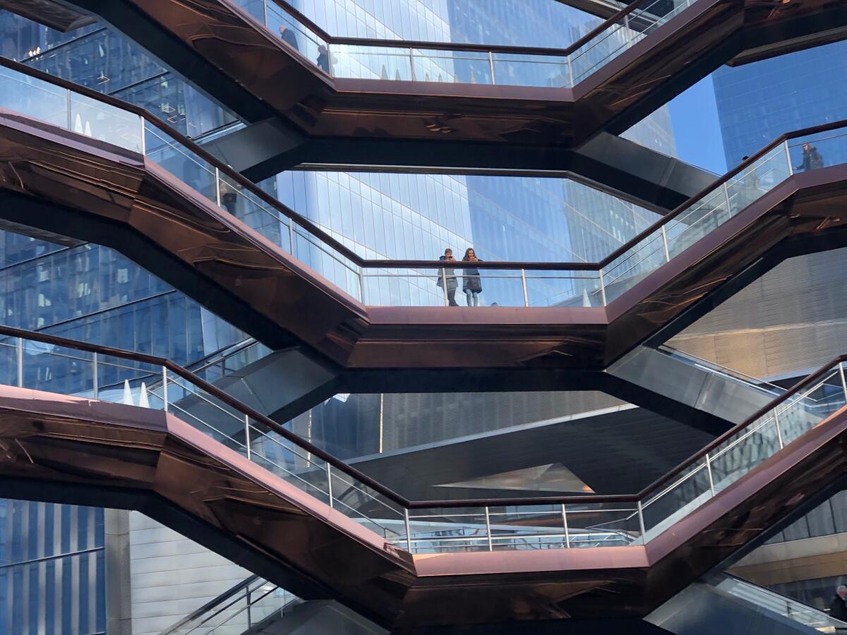 Visitors can climb up Vessel at Hudson Yards for a different view of the city.