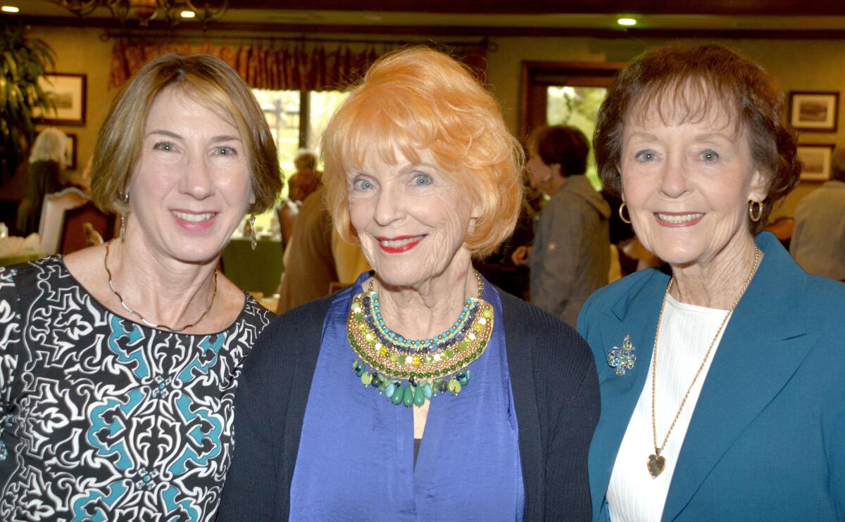 Among those in attendance for Saturday's annual meeting and installation ceremony were Jill Kessler, from left, Sue Ann Gordon who chaired the event, and Judy Pierce.