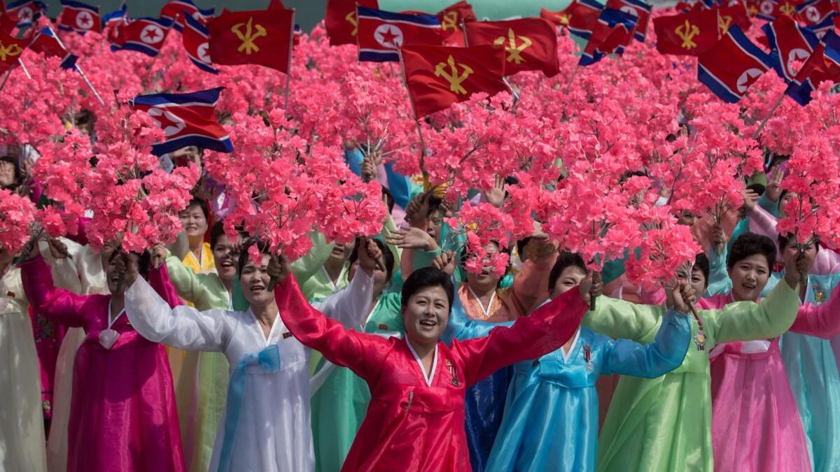 A 2017 rally in North Korea celebrating the birth of the nation. Writer Travis Jeppesen chronicles his time inside the secretive country in 'See You Again in Pyongyang.'
