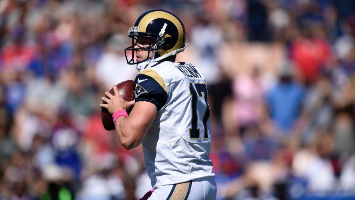 Rams quarterback Case Keenum looks to throw during a game against Buffalo on Oct. 9.