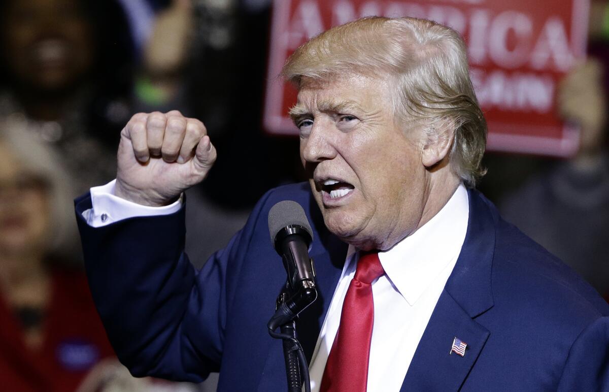 President Trump speaks at a 2019 rally in Fayetteville, N.C.