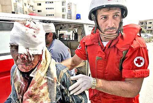 Injured Lebanese and aid worker