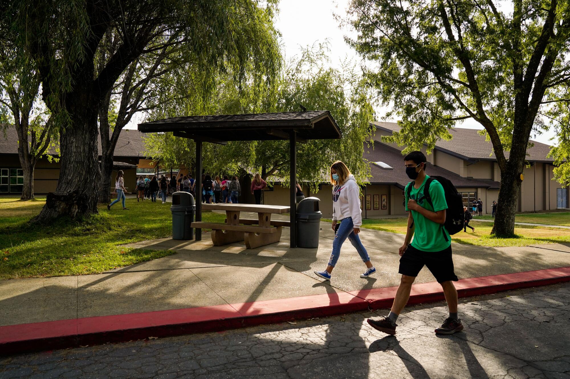 Students walk to their first class of the day at Trinity High School in Weaverville.