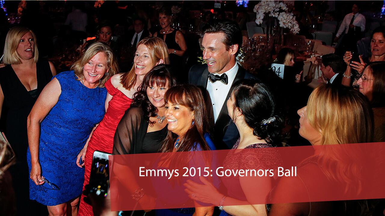 Newly minted Emmy winner Jon Hamm with fans at the Governors Ball at the Los Angeles Convention Center following the 2015 Emmy Awards.