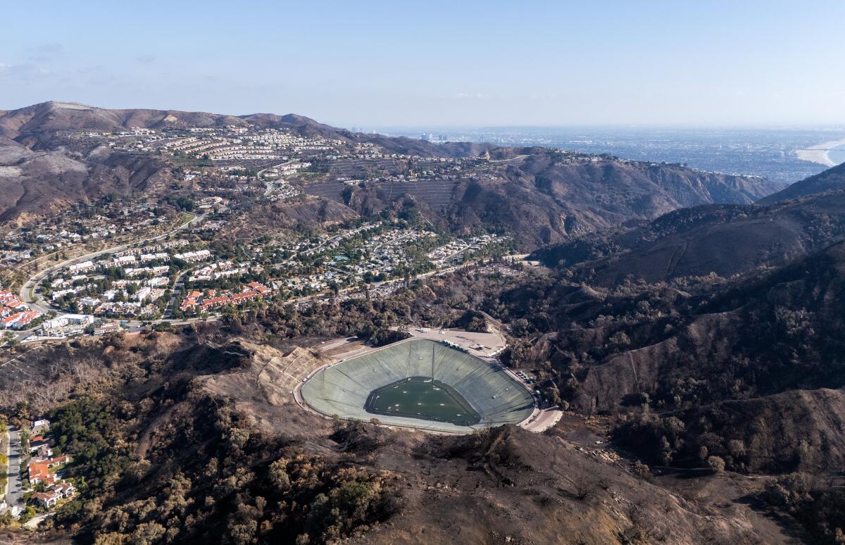 Santa Ynez Reservoir in Pacific Palisades was undergoing maintenance and empty during the January firestorm.