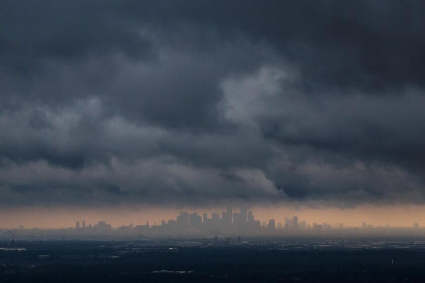 HOUSTON, TEXAS -- TUESDAY, AUGUST 29, 2017: A view of Hurricane Harvey's storm clouds move east revealing clearer skies, in Houston, Texas, on Aug. 29, 2017. (Marcus Yam / Los Angeles Times)