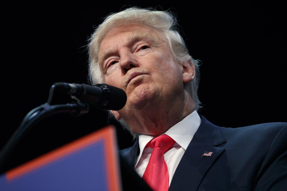 El candidato presidencial republicano Donald Trump habla en un acto de campaña en Daytona Beach, Florida, 3 de agosto de 2016. (AP Foto/Evan Vucci)