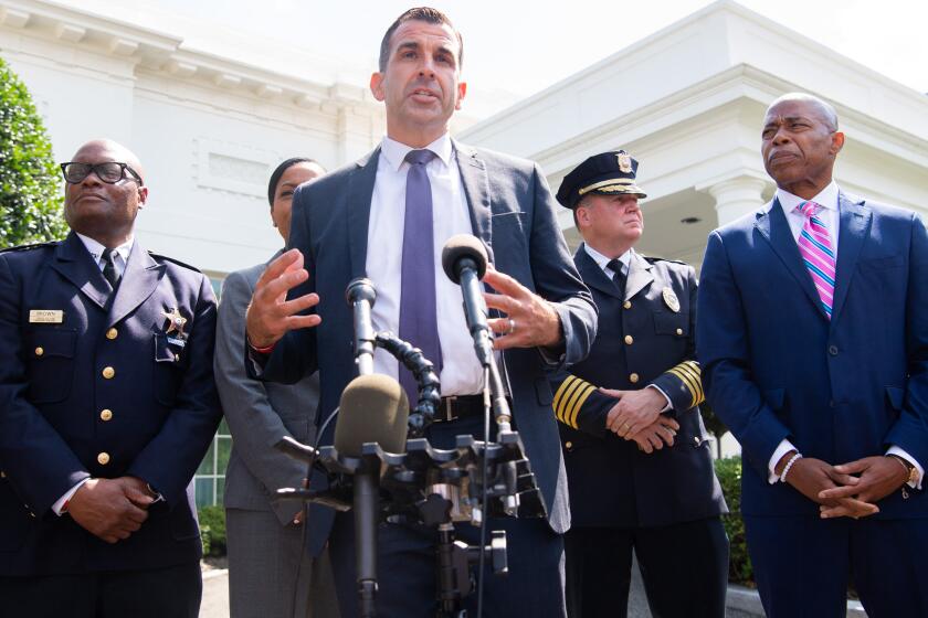 Mayor Sam Liccardo of San Jose speaks to the media outside the West Wing of the White House in Washington, DC, July 12, 2021