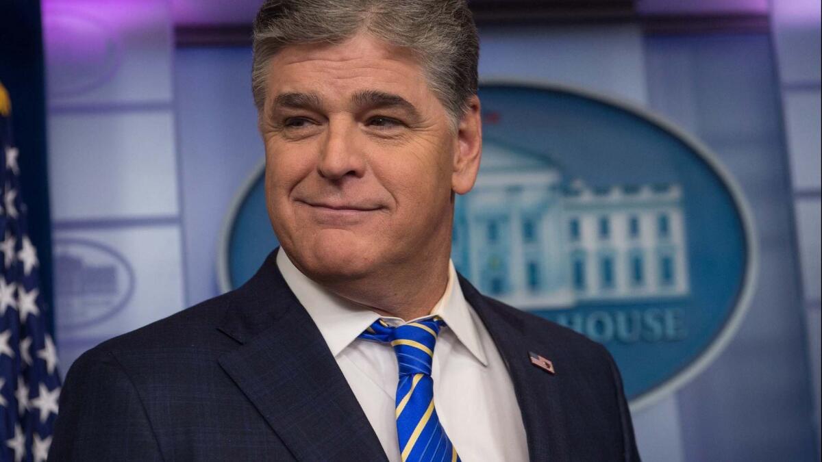 Fox News host Sean Hannity is seen in the White House briefing room on Jan. 24, 2017.