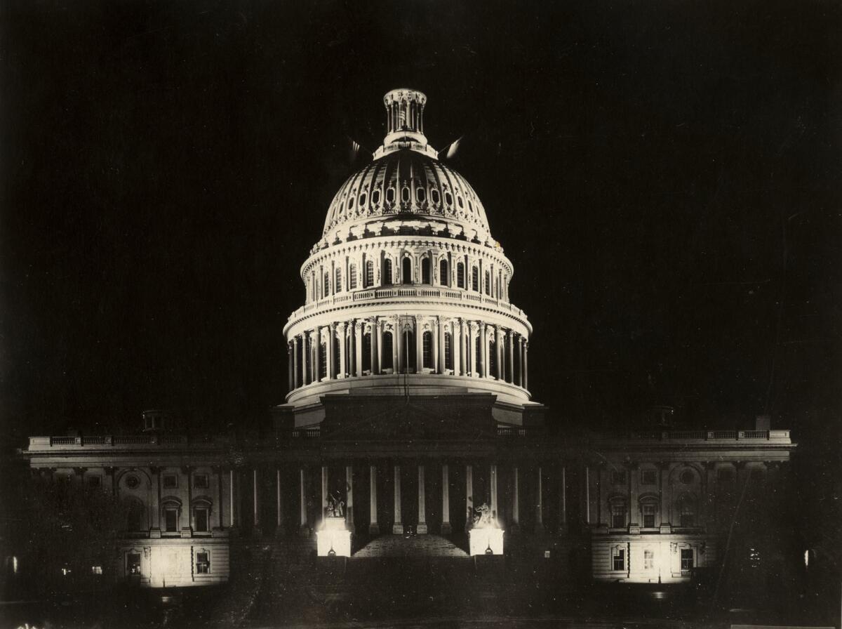 Nov. 11, 1918: The U.S. Capitol is illuminated the night the armistice ending World War I was signed.