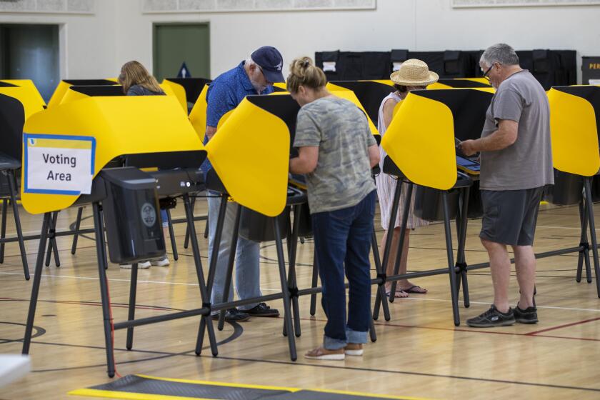 La Habra Heights, CA - June 07: Voters cast their ballots in the California primary at The Park in La Habra Heights Tuesday, June 7, 2022. (Allen J. Schaben / Los Angeles Times)