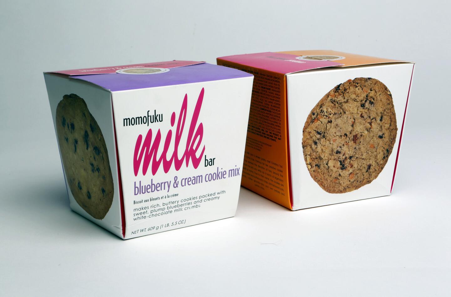 Momofuku milk bar, blueberry and cream cookie mix, left, and compost cookie mix, right.