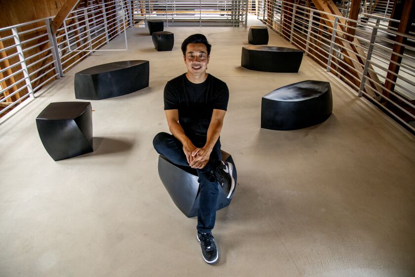 LOS ANGELES, CA - JULY 9, 2021: Eddy Lu is the co-founder and CEO of GOAT Group, the Los Angeles based sneaker sale and resale and luxury apparel website on July 9 2021 in Los Angeles, California. Wall Street has put a $3.7 billion valuation on the company.(Gina Ferazzi / Los Angeles Times)