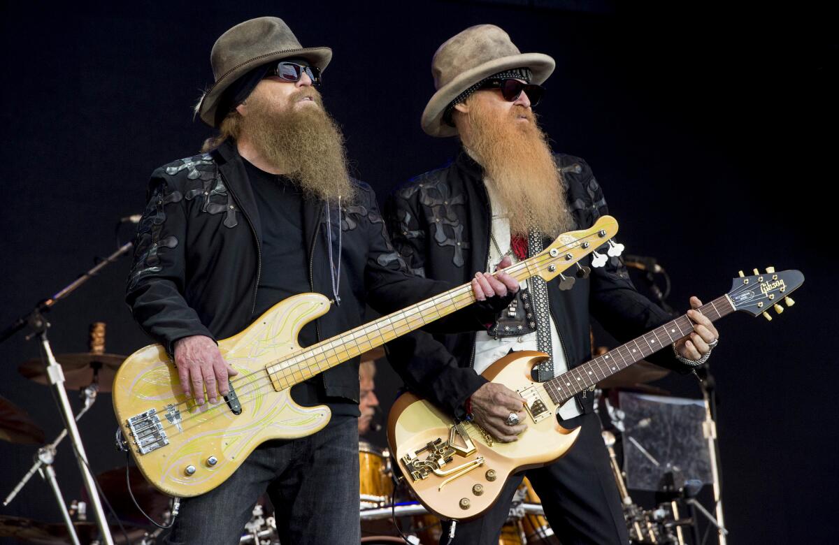 Dusty Hill and Billy Gibbons from ZZ Top perform at the Glastonbury music festival in Somerset, England, June 24, 2016. 