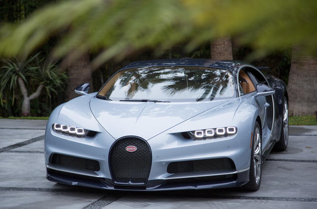 The Chiron can be ordered in a wide variety of paint colors, including combinations that evoke the two-tone Bugattis from the company's golden era in the 1930s. (Myung J. Chun / Los Angeles Times)
