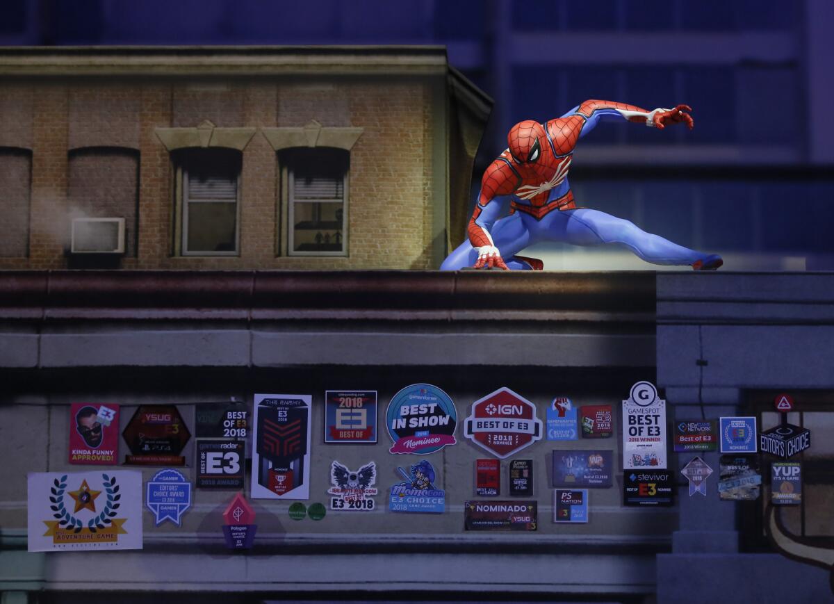 Sony Interactive Entertainment constructed a mock urban setting guarded by Spider-Man at the 2018 Electronic Entertainment Expo E3 at the Los Angeles Convention Center for the launch of its "Spider-Man" game for PlayStation4, developed by Insomniac.