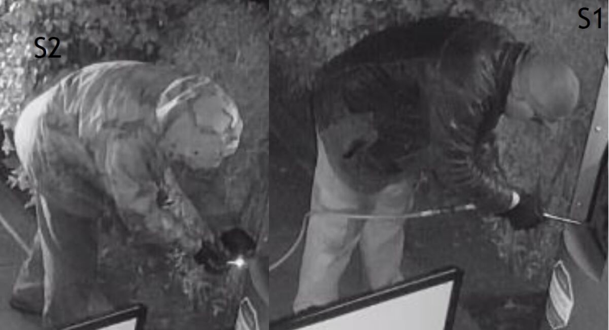 Surveillance from Aug. 2017 show two men working to blow up ATM in Miramar