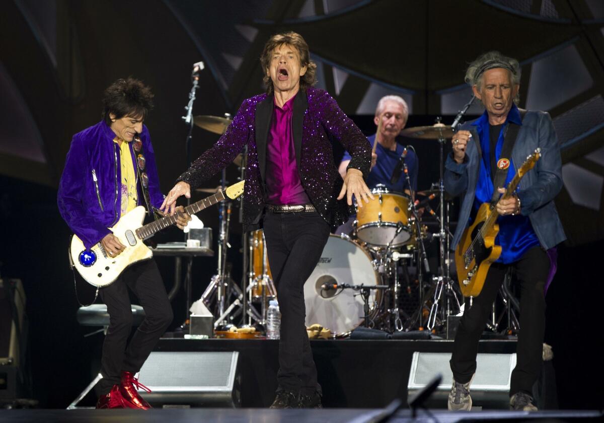 The Rolling Stones are shown performing at the opening show of their 2015 "Zip Code" tour at San Diego's Petco Park. The fabled band will return to San Diego in May to open its 2020 "No Filter" tour at SDCCU Stadium in Mission Valley. Pictured above are, from left, Ron Wood, Mick Jagger, Charlie Watts and Keith Richards.