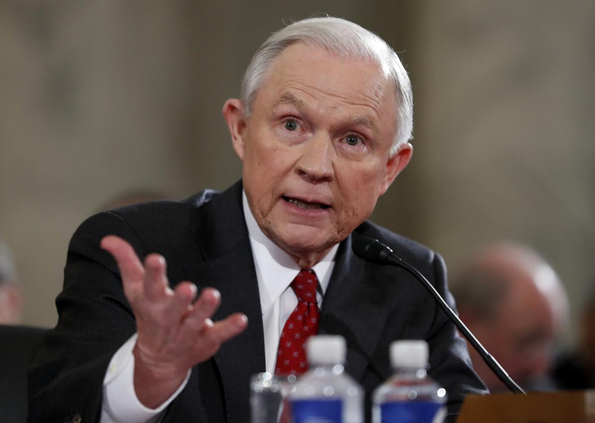 Atty. Gen.-designate Jeff Sessions testifies on Capitol Hill in Washington on Jan. 10, 2017, at his confirmation hearing before the Senate Judiciary Committee.