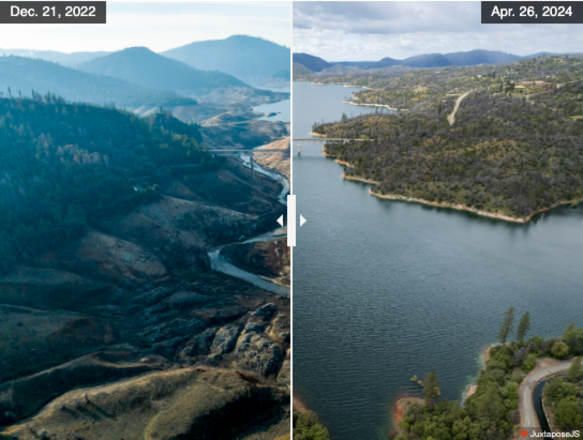 The difference in water levels between a low Lake Oroville and where it is now.