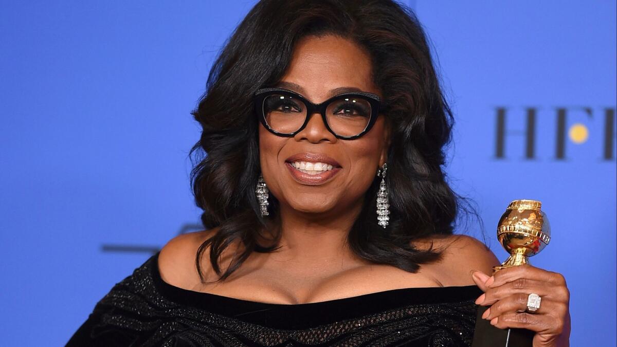 Oprah Winfrey at the Golden Globes. She has announced her latest book club selection, "An American Marriage" by Tayari Jones.