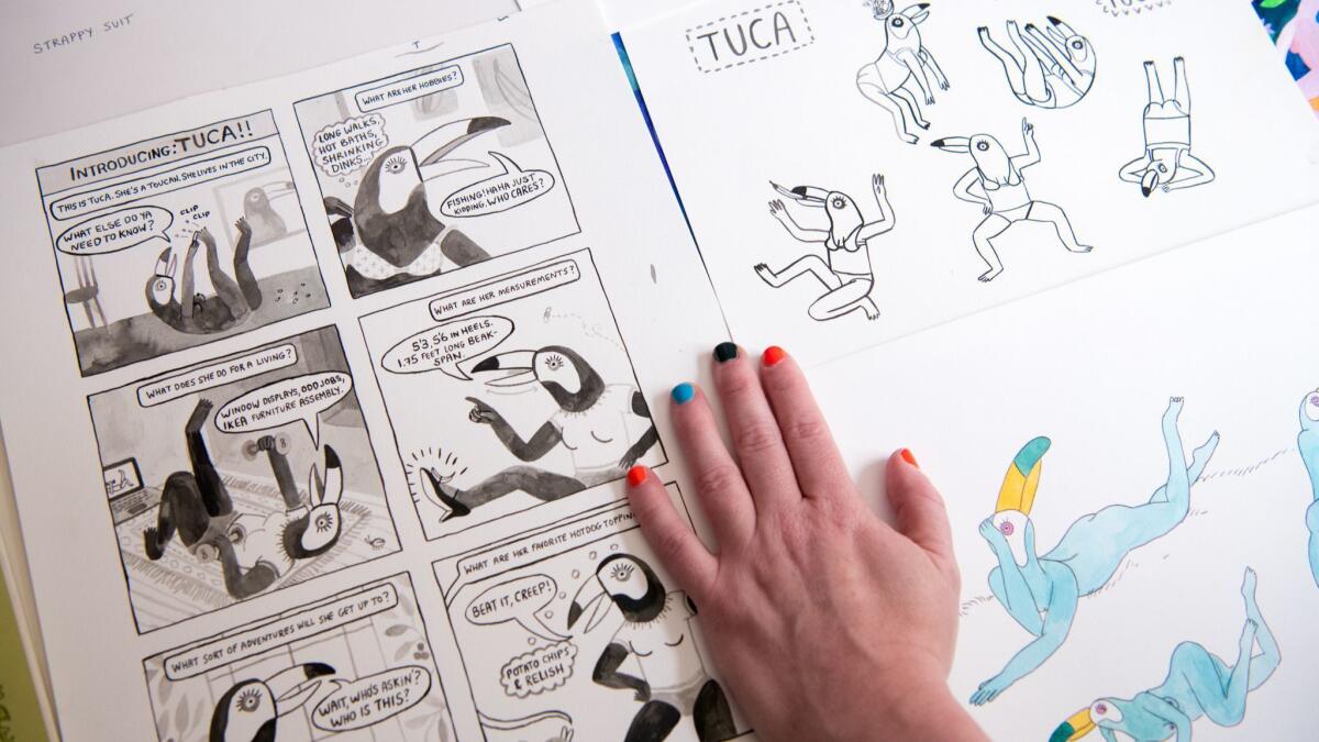 Lisa Hanawalt with some of the first drawings of 'Tuca & Bertie.'