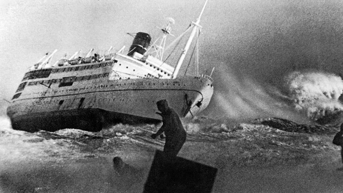 April 13, 1970: Gale winds and 10-foot swells hammer against the cruise ship La Janelle off Port Hueneme, reducing in 23 minutes a million-dollar luxury liner into a salvage operation.