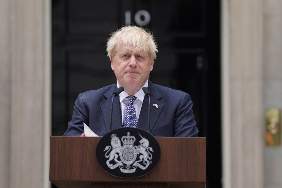 British Prime Minister Boris Johnson at lectern