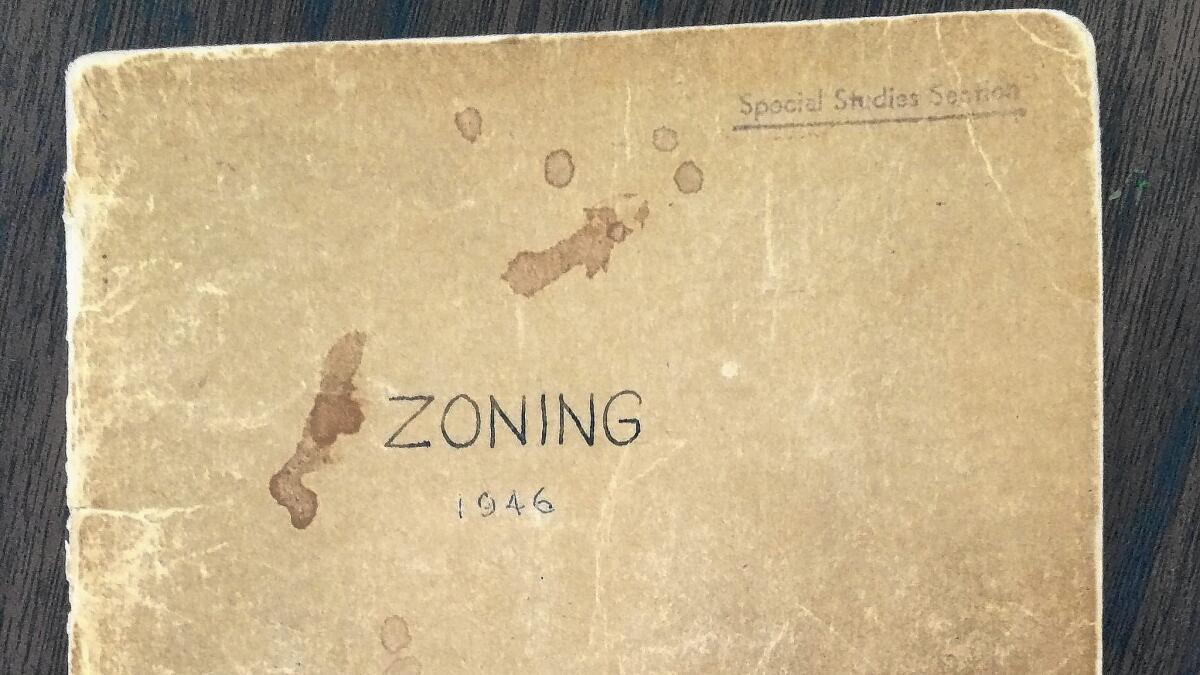 An original copy of Los Angeles' 1946 Zoning Code. The code has swelled from 96 pages to more than 800.