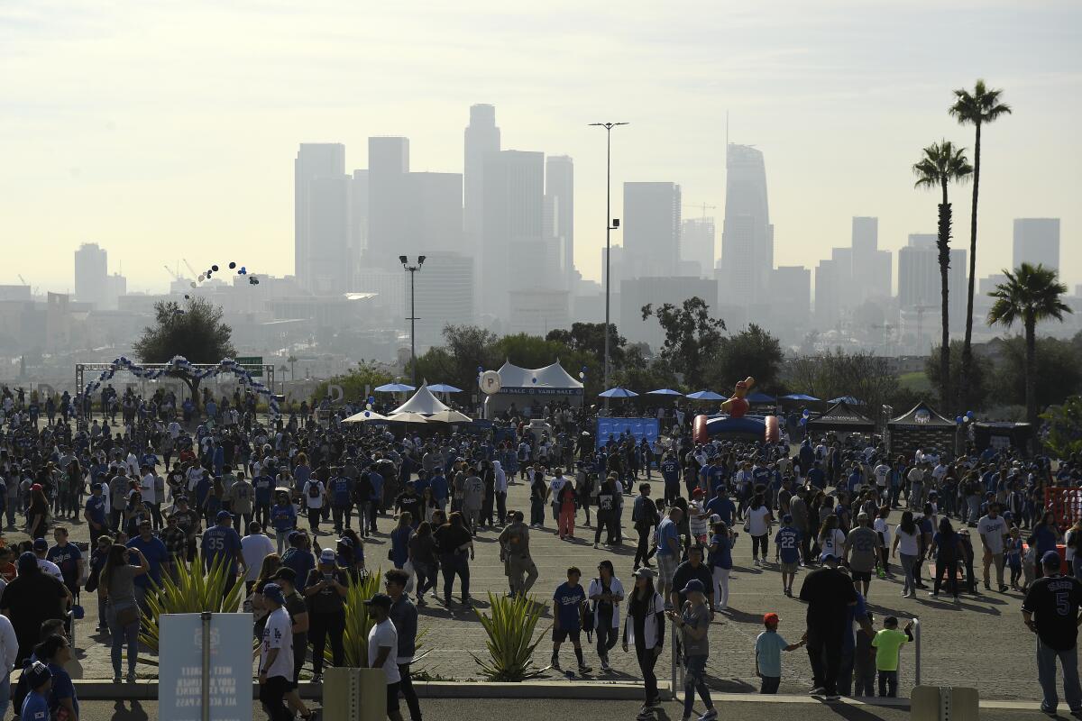 A big crowd showed up for FanFest at Dodger Stadium on Jan. 25, 2020.