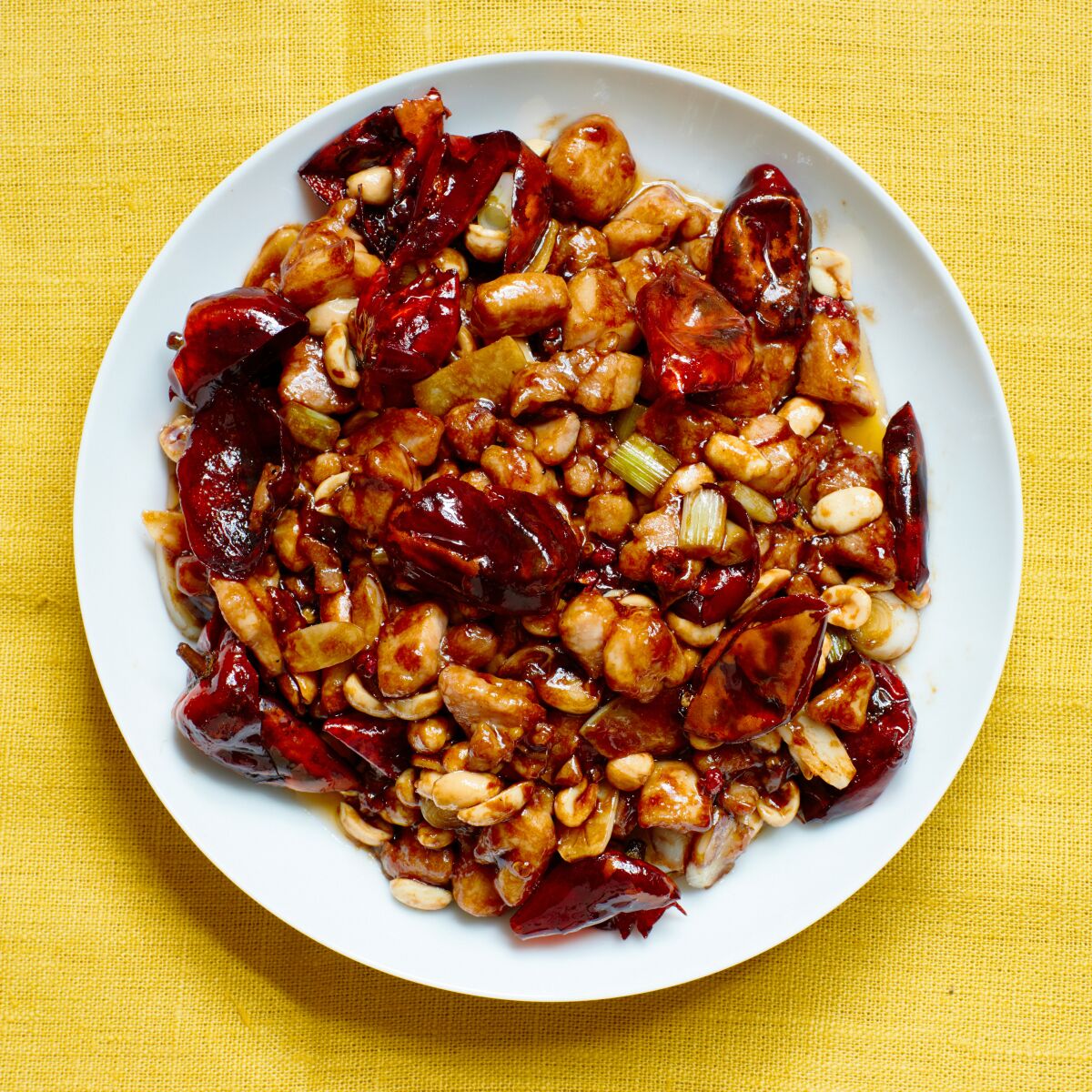 Chengdu-style kung pao combines peanuts with chicken and chiles.