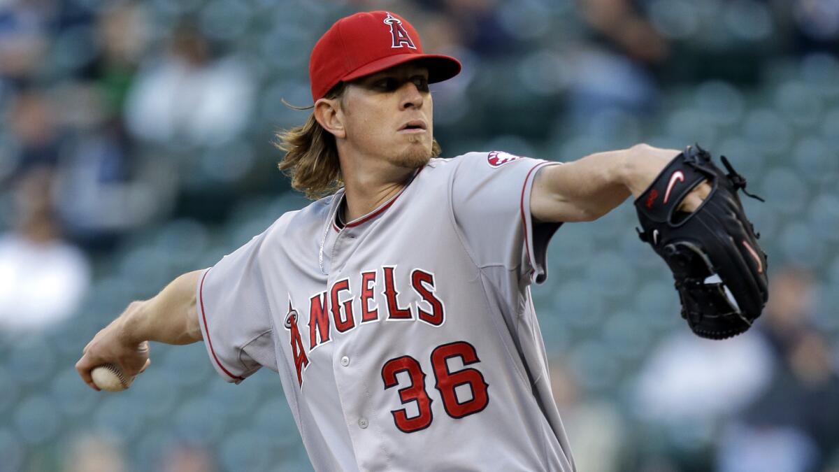 Angels starter Jered Weaver delivers a pitch during Tuesday's win over the Seattle Mariners.