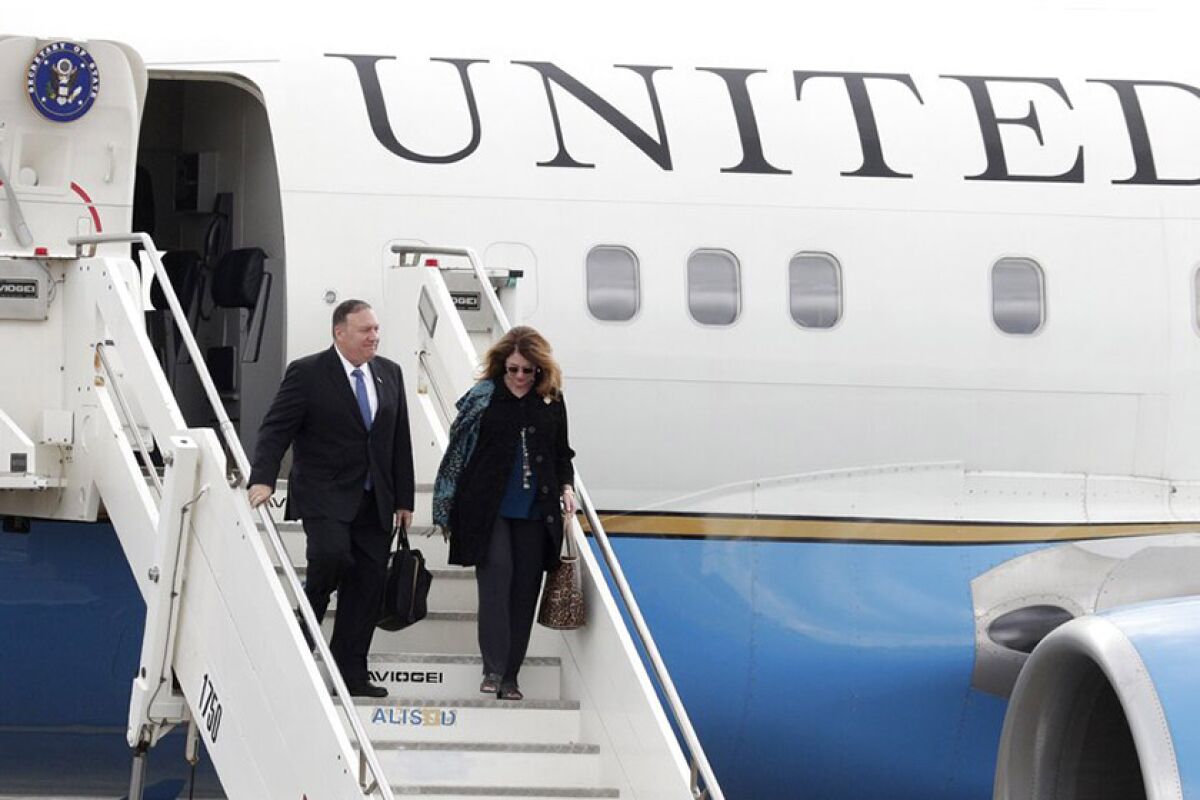 U.S. Secretary of State Michael R. Pompeo and his wife, Susan, arrive Oct. 1 in Rome.