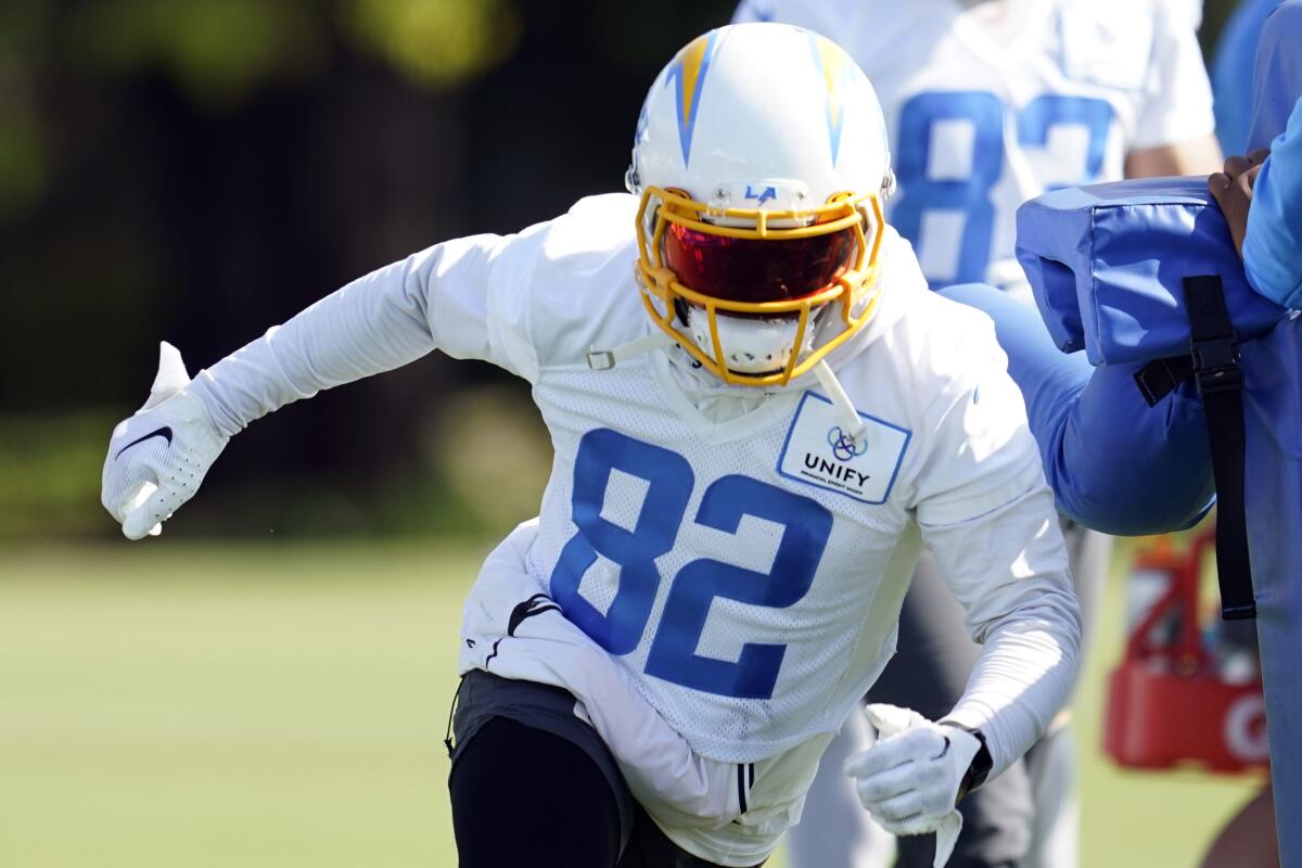 Chargers kick returner DeAndre Carter runs a drill at training camp on July 29.