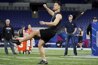San Diego State's Matt Araiza at the NFL football scouting combine in Indianapolis in March.