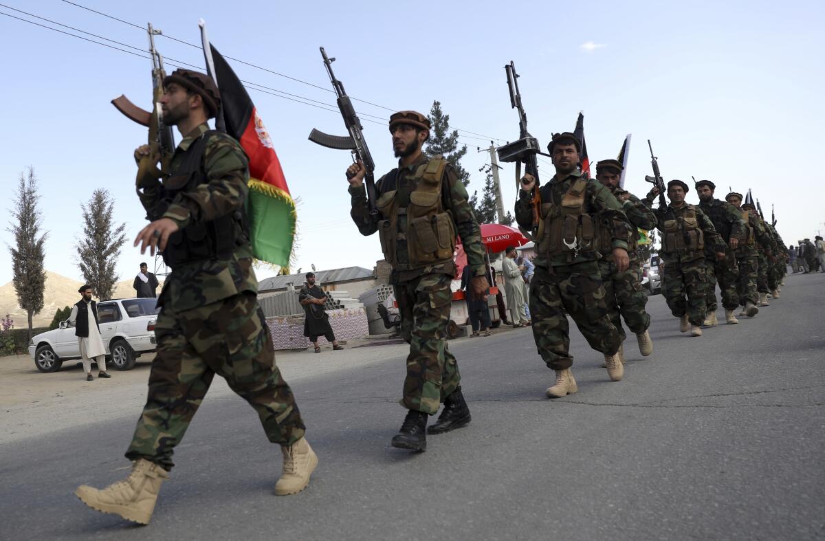 Afghan militiamen at a gathering with defense and security forces in Kabul last month.