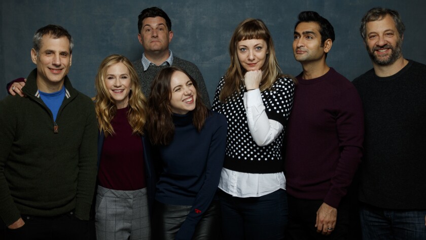 Producers, writers and actors from the film "The Big Sick" in the L.A. Times photo studio at the Sundance Film Festival in Park City, Utah, Jan. 20, 2017.