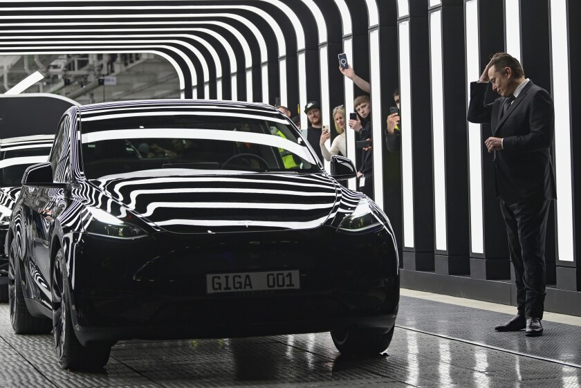 Elon Musk at the opening of the Tesla factory in Germany.