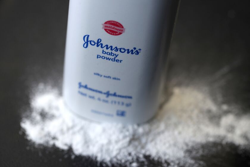 FILE - DECEMBER 18. 2018: A report released by Reuters claims that Johnson & Johnson knew for decades that its baby powder sometimes contained asbestos and failed to alert authorities December 18, 2018. SAN FRANCISCO, CA - JULY 13: In this photo illustration, a container of Johnson's baby powder made by Johnson and Johnson sits on a table on July 13, 2018 in San Francisco, California. A Missouri jury has ordered pharmaceutical company Johnson and Johnson to pay $4.69 billion in damages to 22 women who claim that they got ovarian cancer from Johnson's baby powder. (Photo by Justin Sullivan/Getty Images) ** OUTS - ELSENT, FPG, CM - OUTS * NM, PH, VA if sourced by CT, LA or MoD **